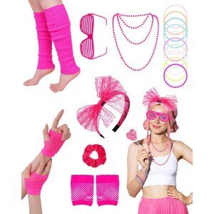 80s 90s Outfit Costume Accessories for Women, 80s Party Lace Headband Necklace A